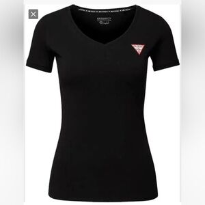 Guess Black V-Neck Tee with Logo